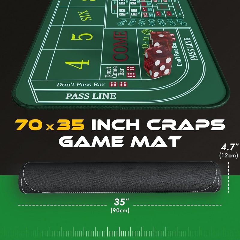 iEsstros Craps Table Top Set Craps Mat 70" x 35" Craps Table Mat Craps Table Top Mat with 5 Craps Casino Craps ON/Off Poker Button Storage Bag Craps Game Layout-Green - Image 4